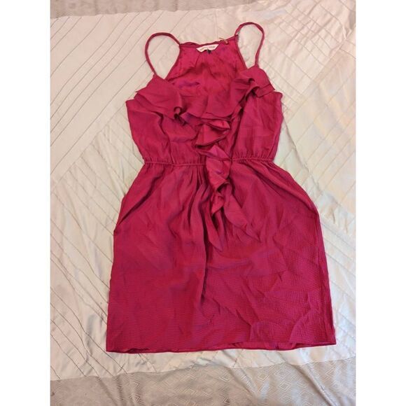 Rebecca Taylor fuschia ruffle front sleeveless silk dress sz 12 euc - Picture 2 of 6